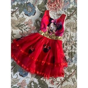 Disney Minnie Mouse Red Tulle Tutu Dress Gold Bow Kids Size Medium